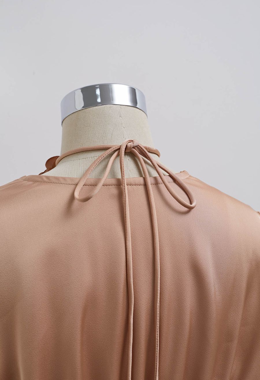 Rose Choker Twisted Shirred Top in Coral