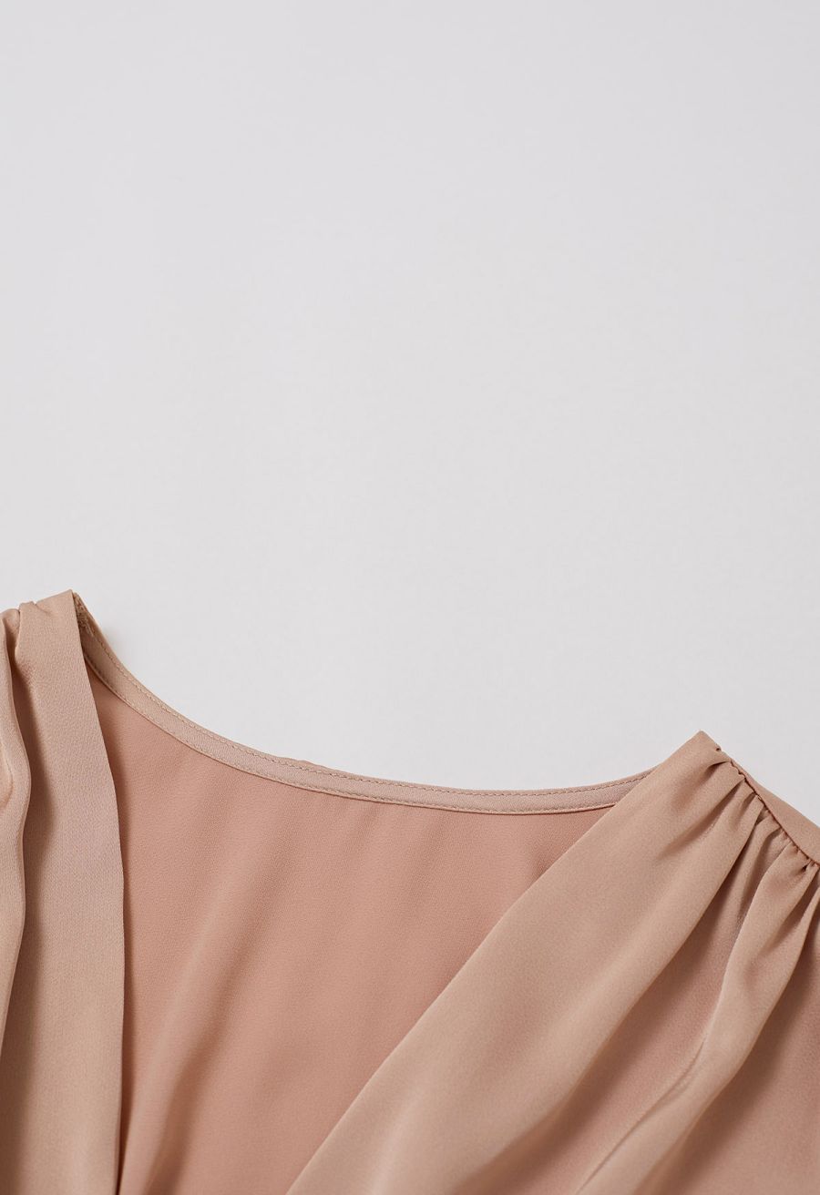 Rose Choker Twisted Shirred Top in Coral