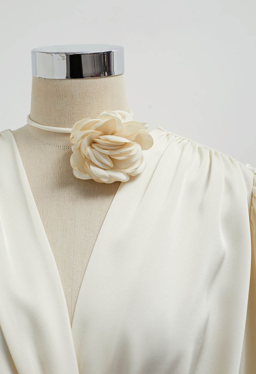 Rose Choker Twisted Shirred Top in Cream