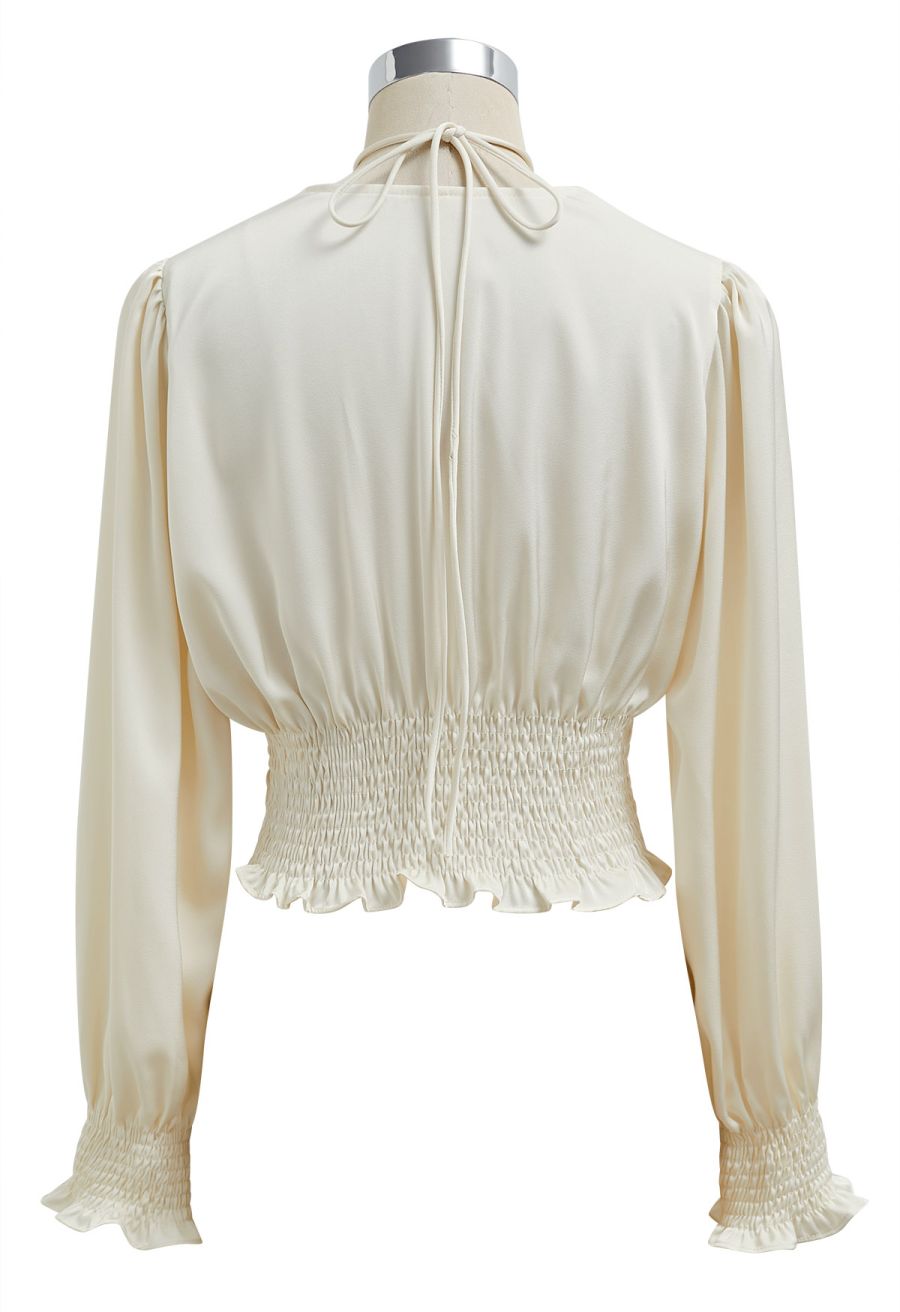 Rose Choker Twisted Shirred Top in Cream