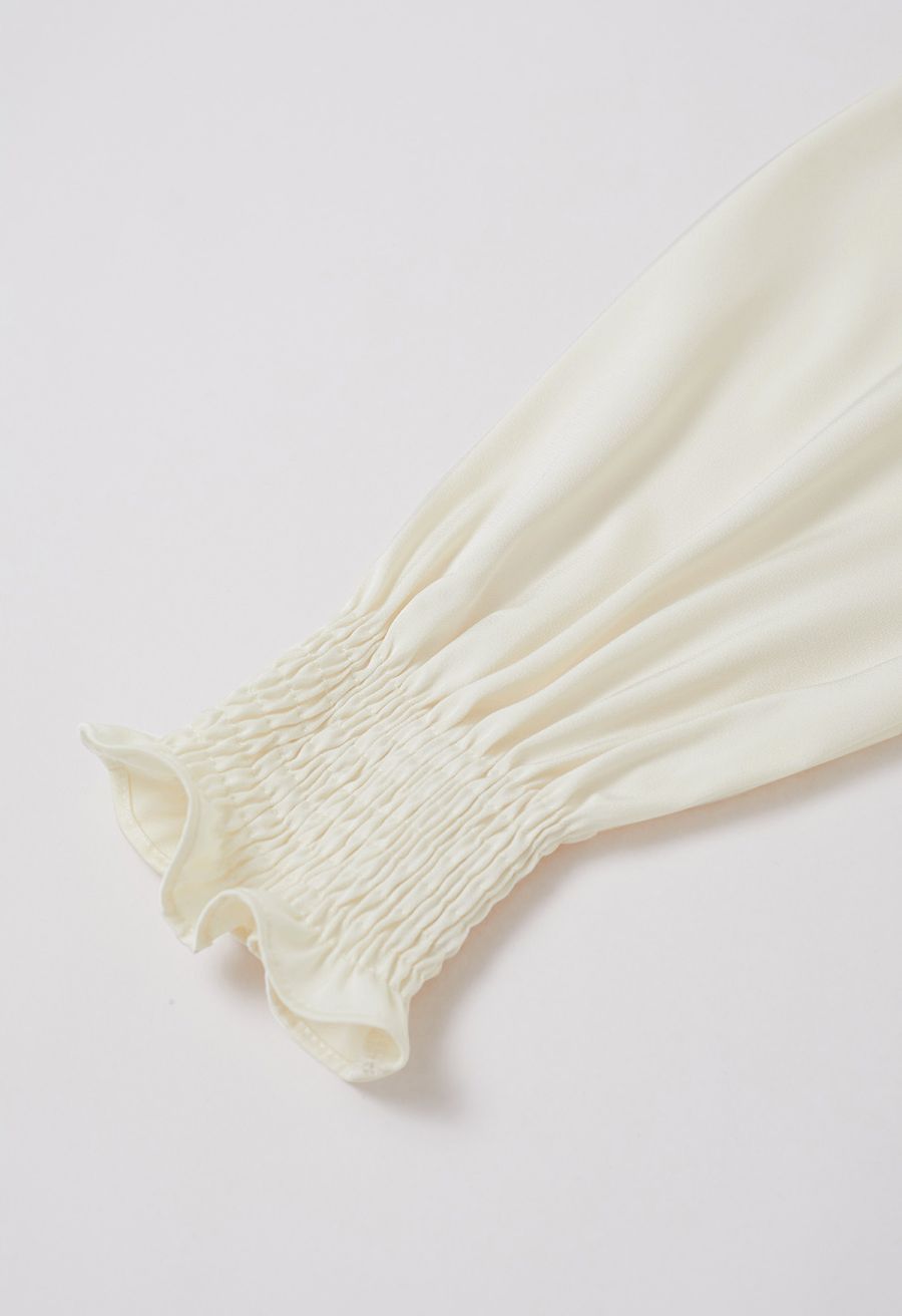 Rose Choker Twisted Shirred Top in Cream