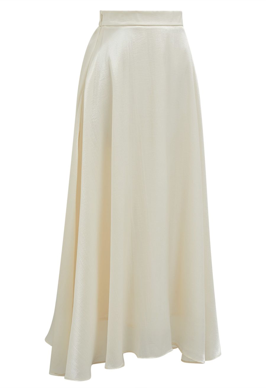 Solid Color Half Elasticated Waistband Maxi Skirt