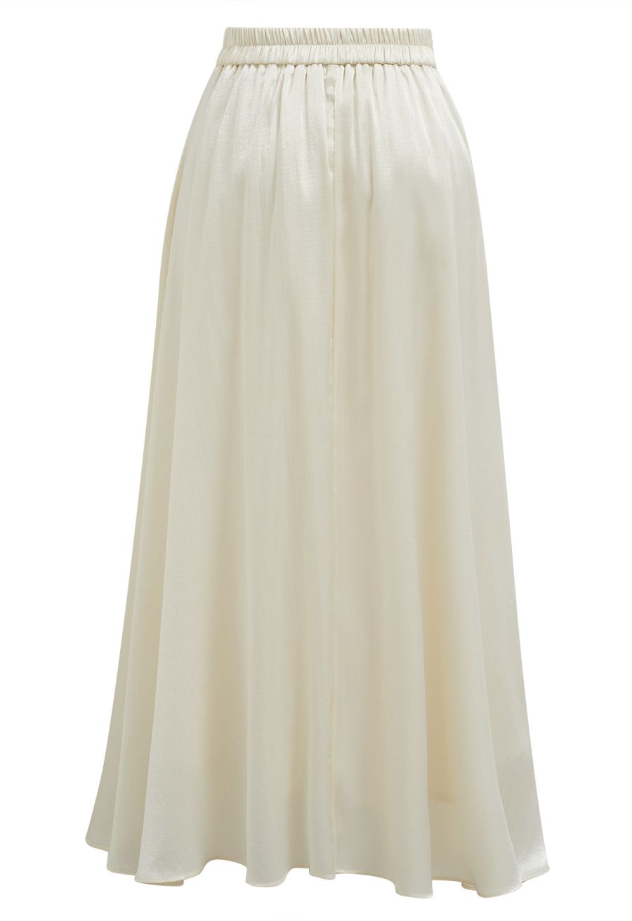 Solid Color Half Elasticated Waistband Maxi Skirt