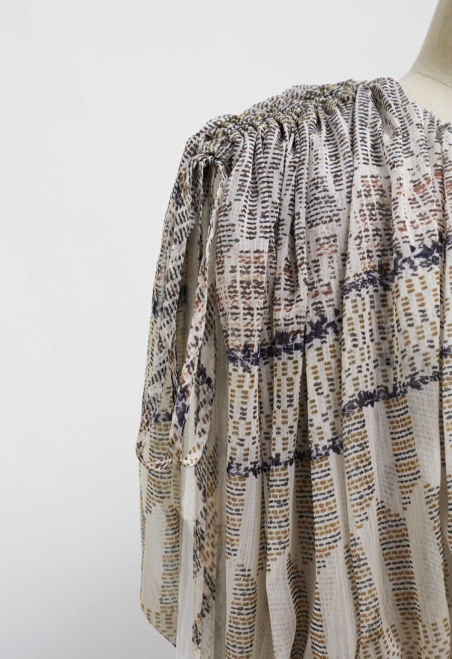 Tropical Printed Drawstring Crop Chiffon Top