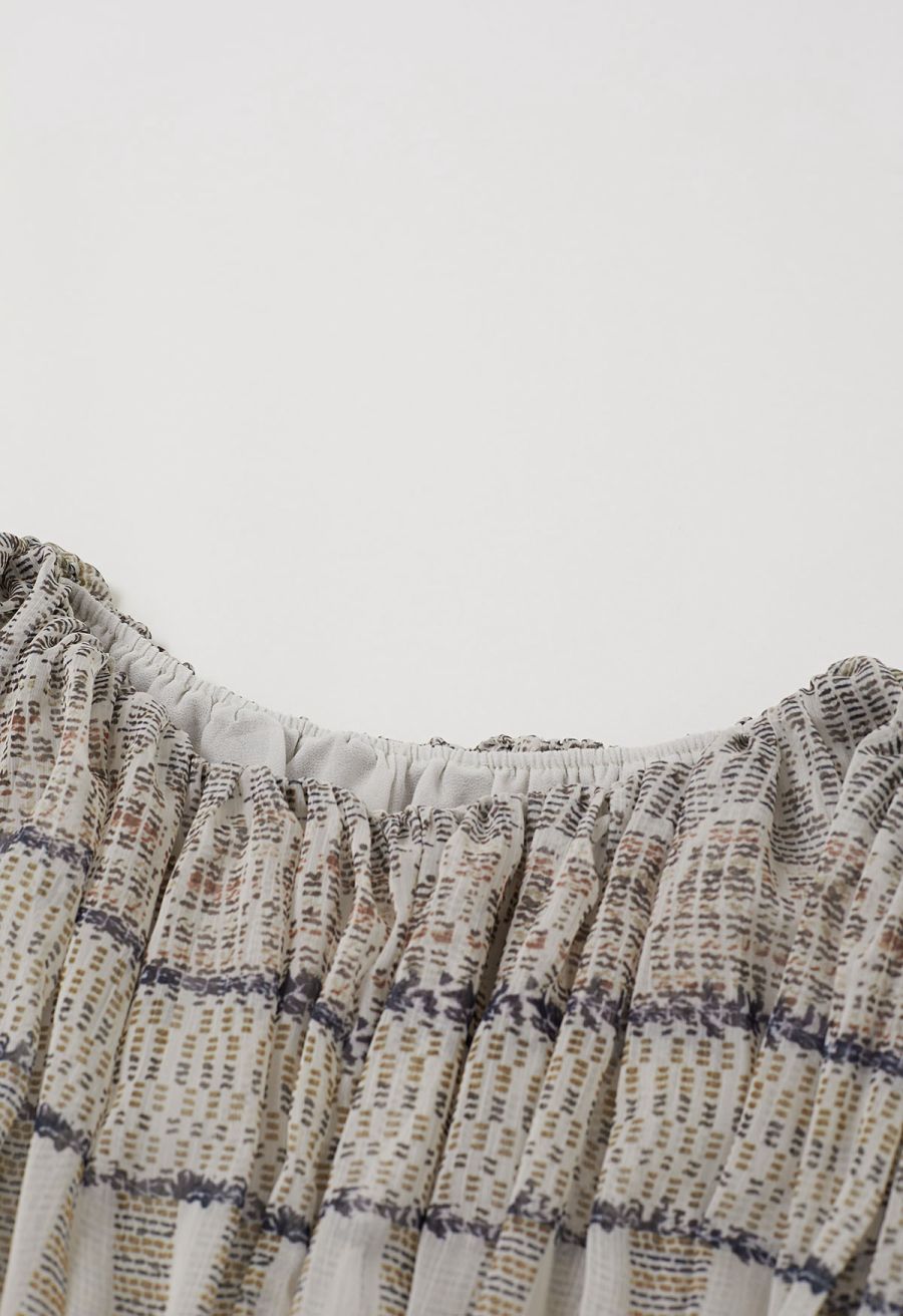 Tropical Printed Drawstring Crop Chiffon Top
