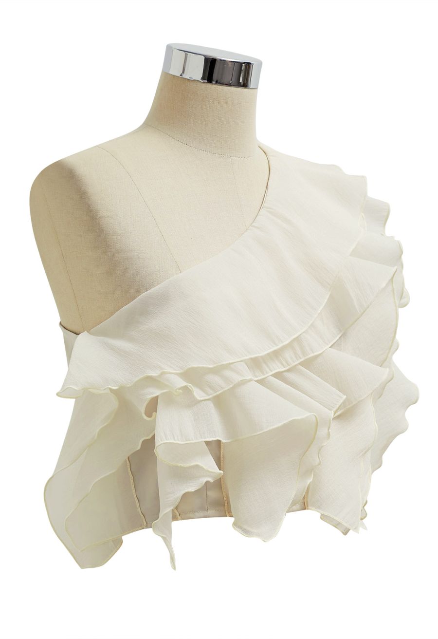 One-Shoulder Tiered Ruffle Crop Top