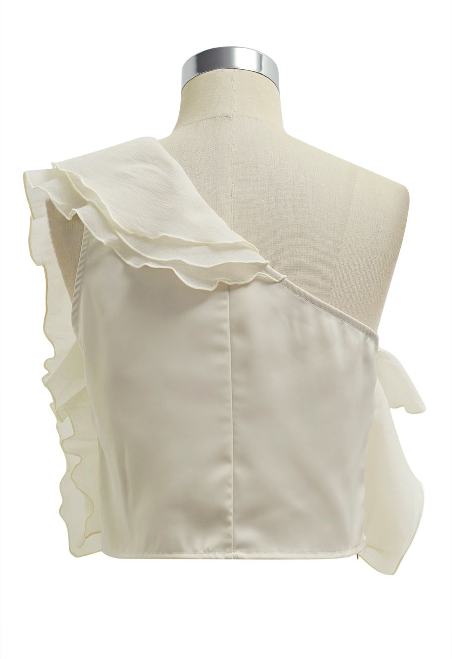 One-Shoulder Tiered Ruffle Crop Top