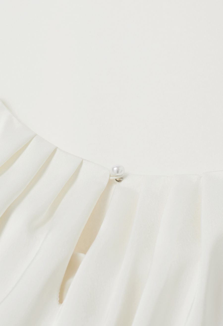 Pleated Feature Satin Sleeveless Top in Ivory