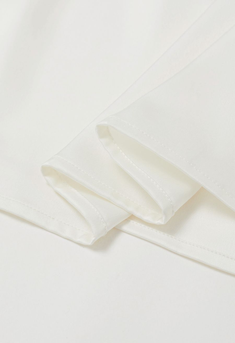 Pleated Feature Satin Sleeveless Top in Ivory