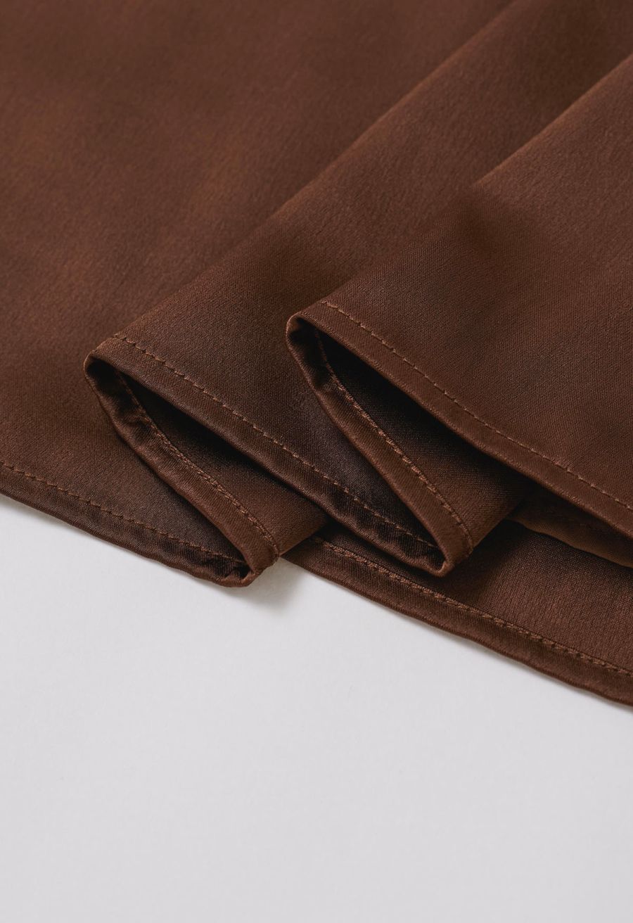 Pleated Feature Satin Sleeveless Top in Brown