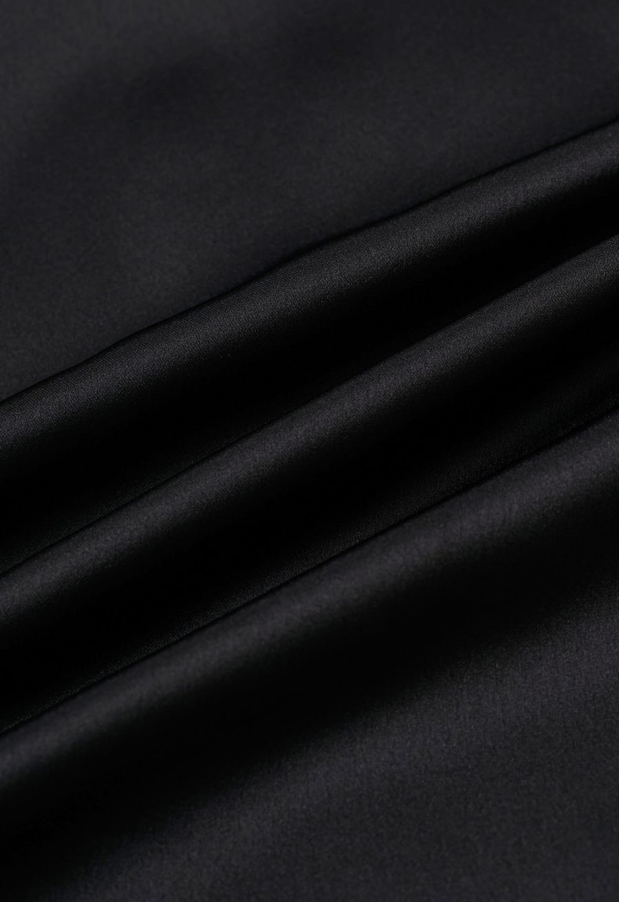 Pleated Feature Satin Sleeveless Top in Black
