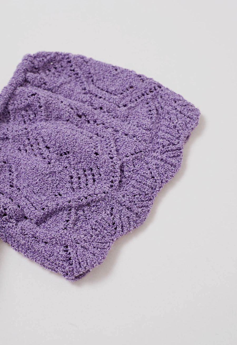 Off-Shoulder Eyelet Knit Crop Top in Lavender
