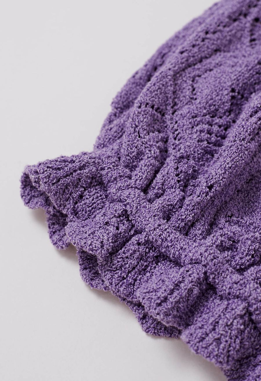 Off-Shoulder Eyelet Knit Crop Top in Lavender