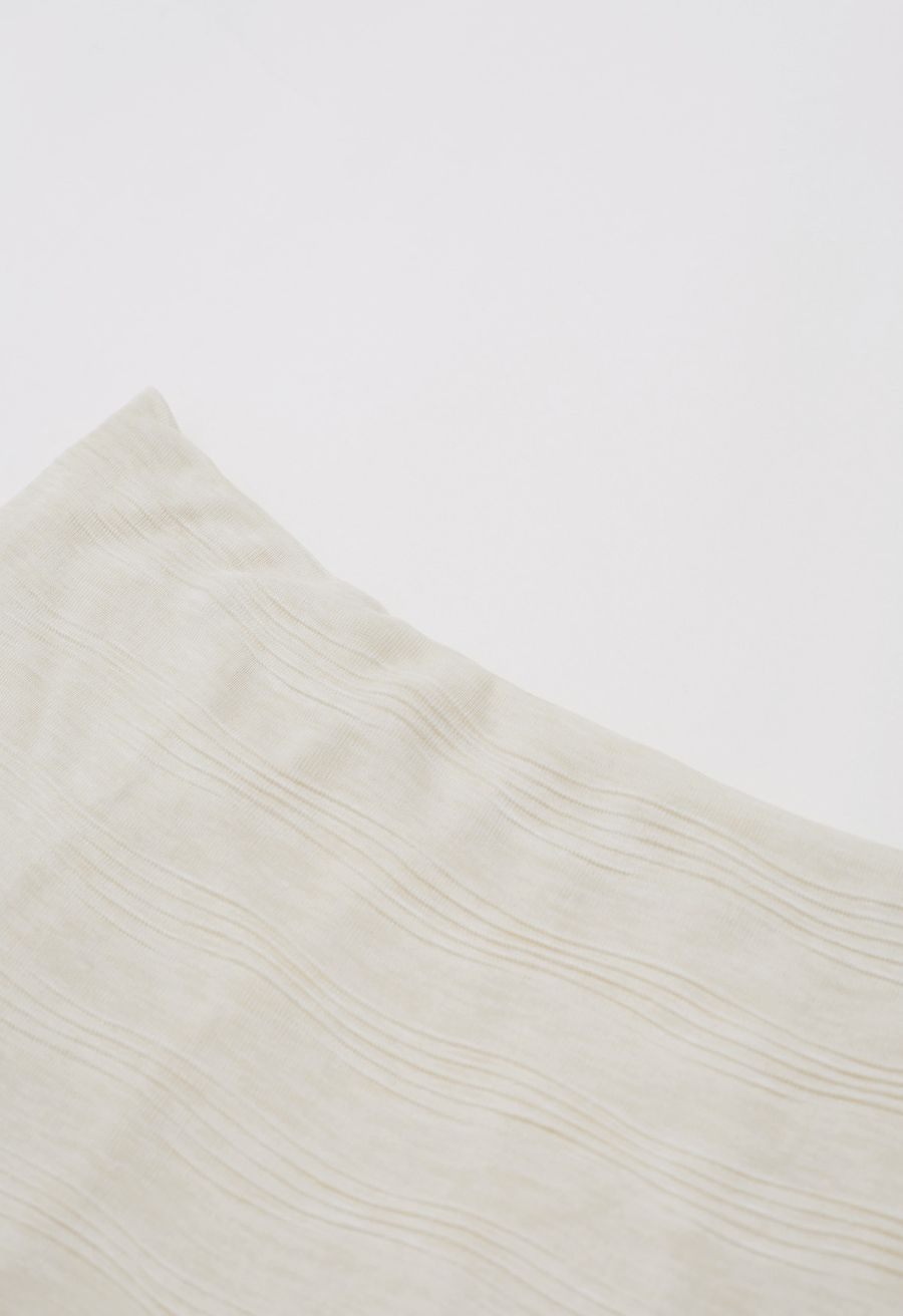 Flap Off-Shoulder Tie-Waist Asymmetric Knit Top in Cream