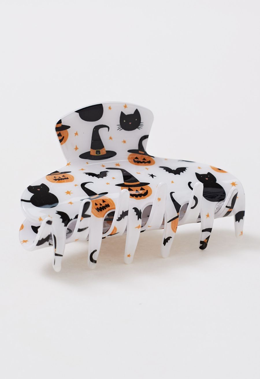 Cat and Pumpkin Lantern Printed Acrylic Hair Claw