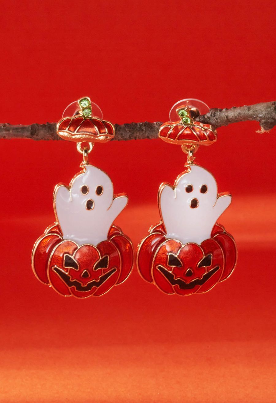 Playful Ghost and Evil Pumpkin Earrings