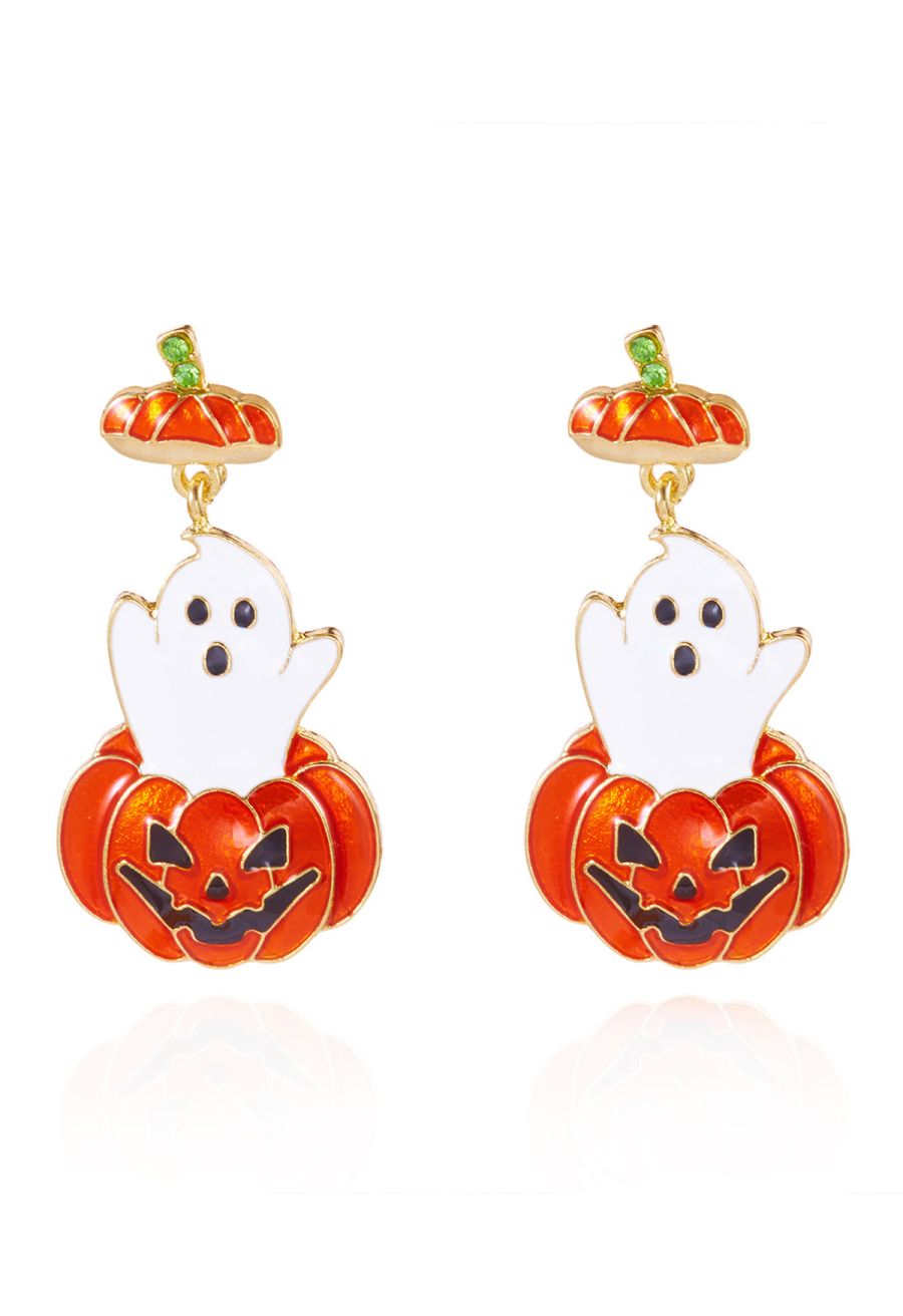 Playful Ghost and Evil Pumpkin Earrings