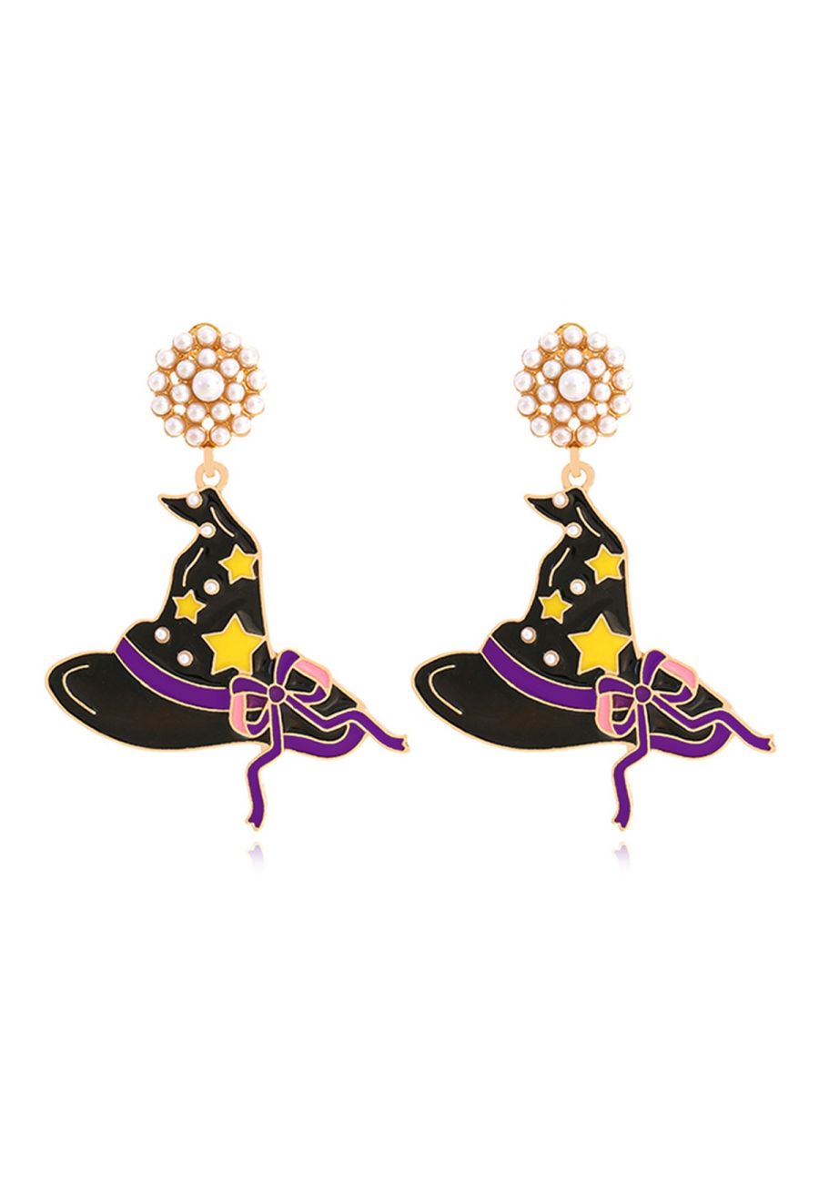 Witch Hat Pearl Trim Enamel Earrings