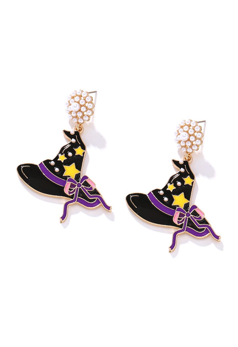 Witch Hat Pearl Trim Enamel Earrings