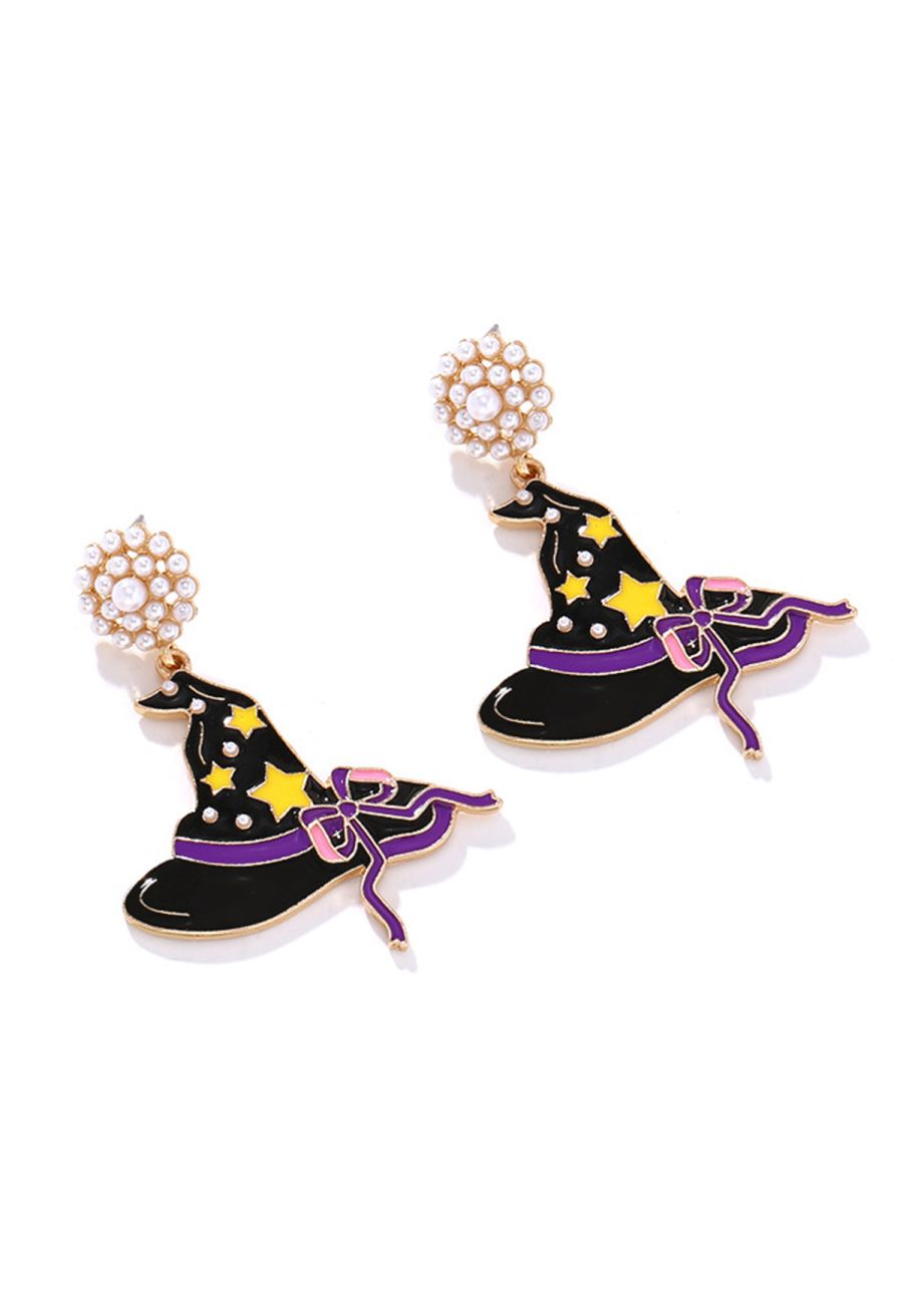 Witch Hat Pearl Trim Enamel Earrings