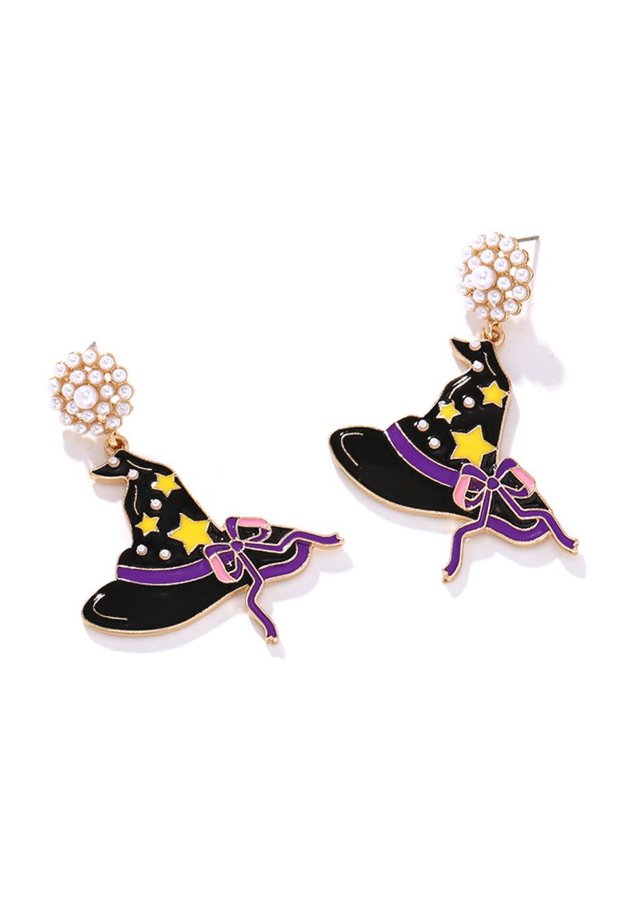 Witch Hat Pearl Trim Enamel Earrings