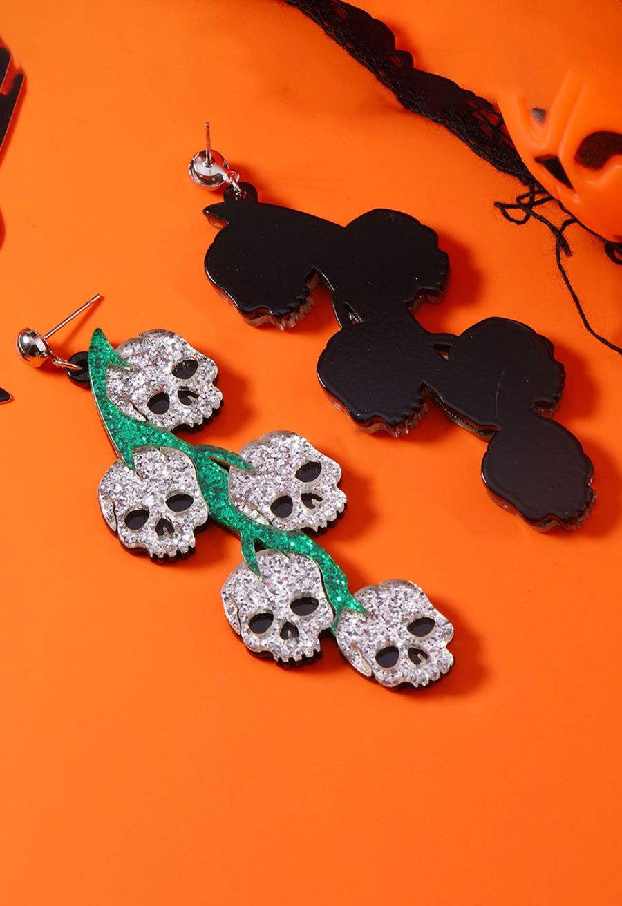 Glitter Skull Branch Acrylic Earrings