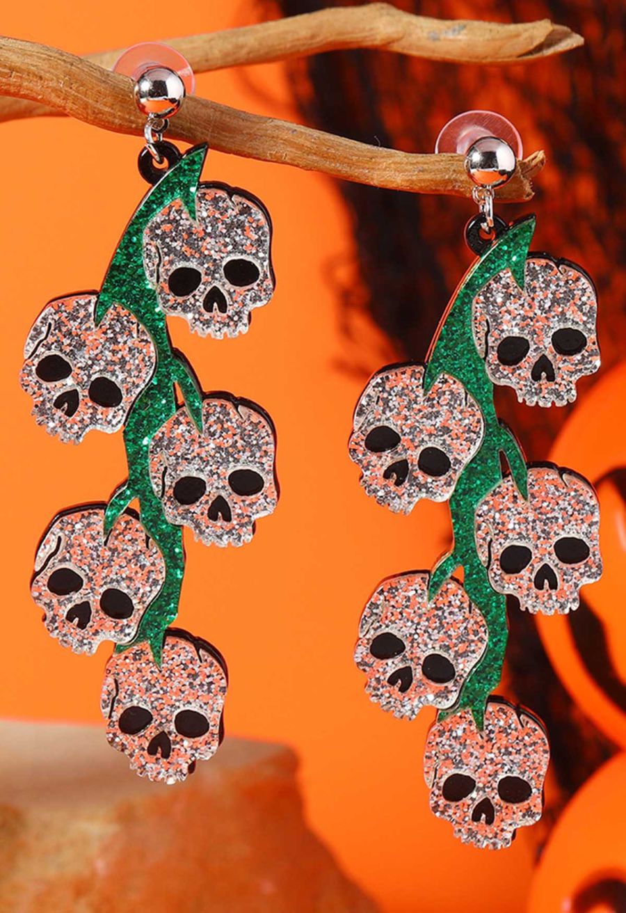 Glitter Skull Branch Acrylic Earrings