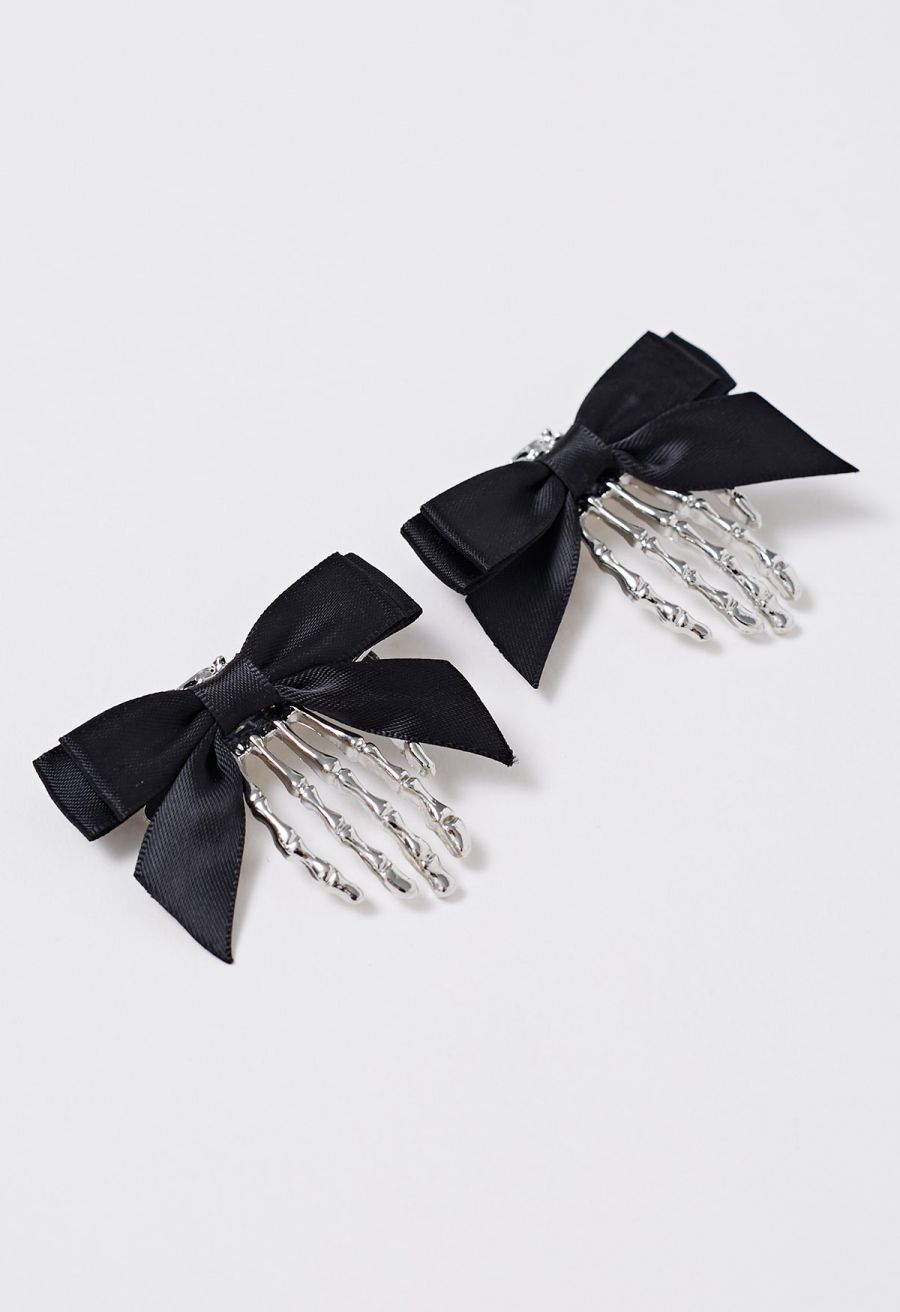 Skeleton Hand Bowknot Hair Clips