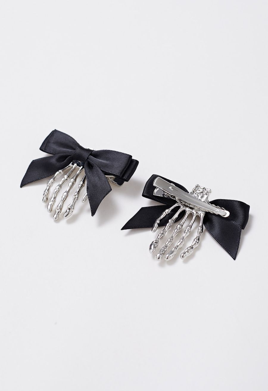 Skeleton Hand Bowknot Hair Clips