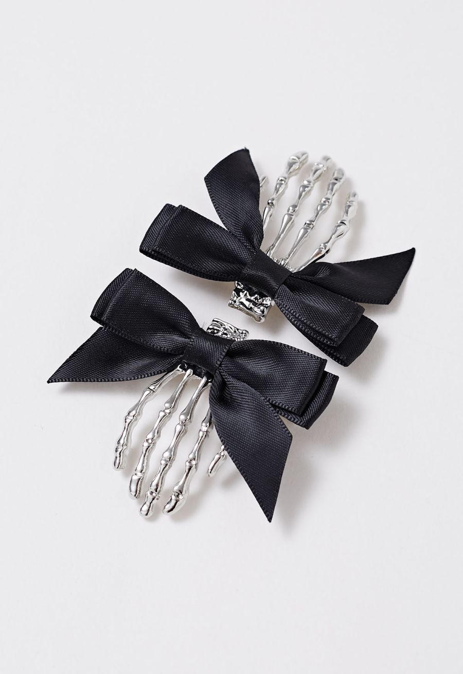 Skeleton Hand Bowknot Hair Clips
