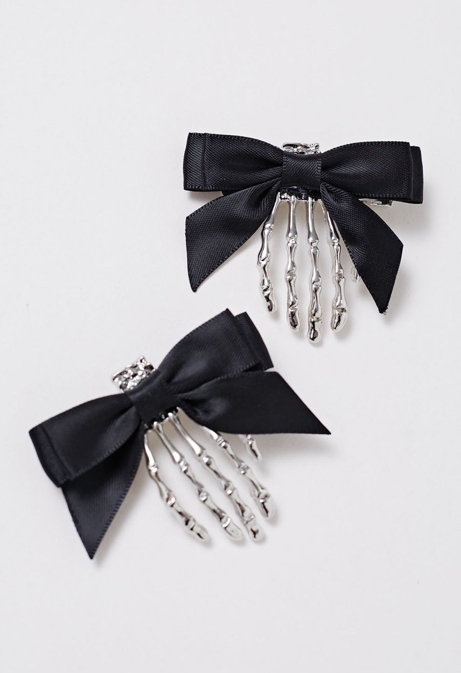 Skeleton Hand Bowknot Hair Clips