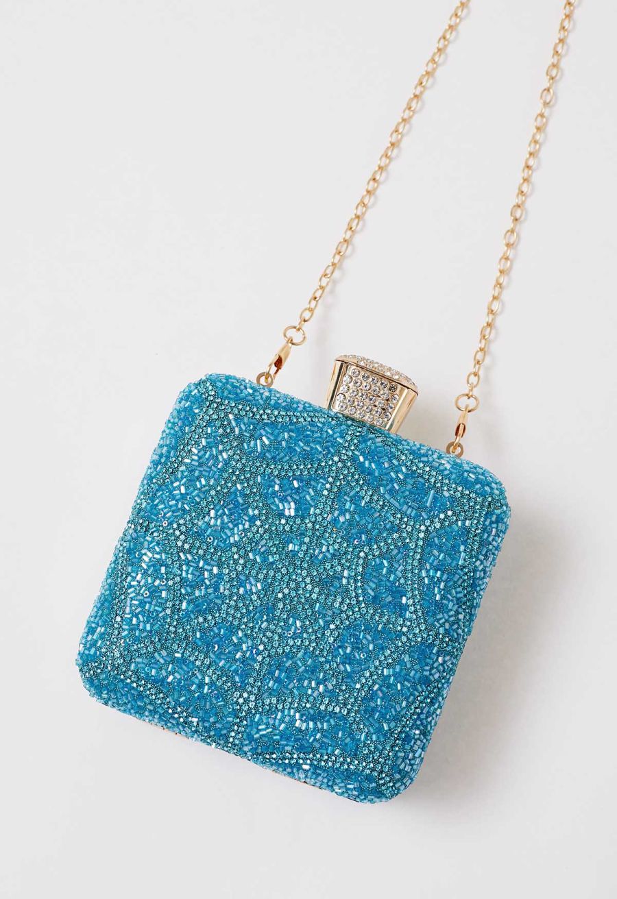 Spiderweb Rhinestone Square Clutch in Teal