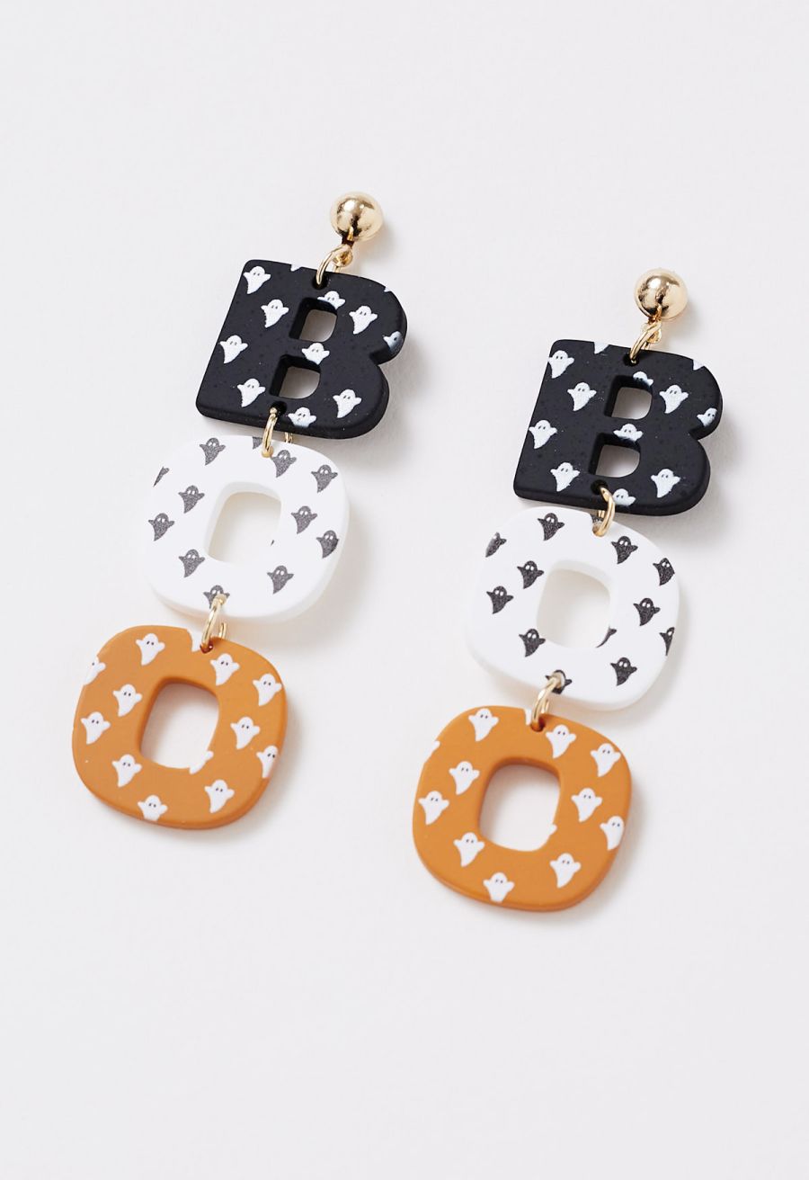 BOO Halloween Vibe Acrylic Earrings in Orange