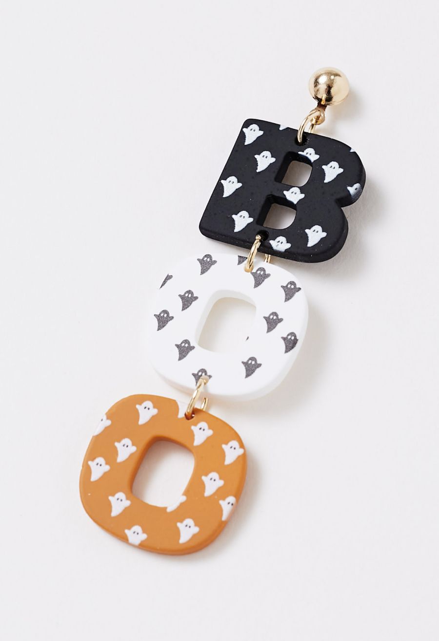 BOO Halloween Vibe Acrylic Earrings in Orange