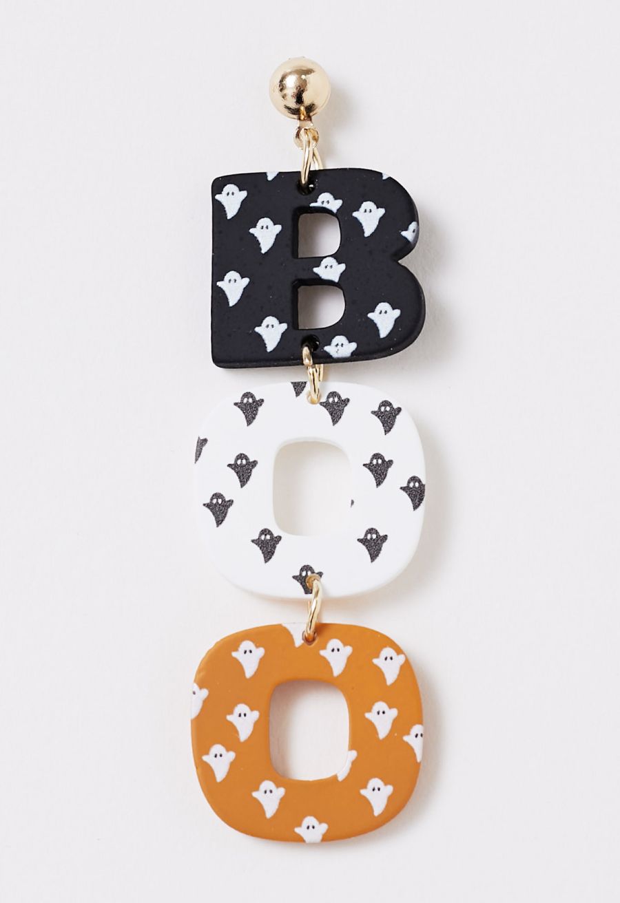 BOO Halloween Vibe Acrylic Earrings in Orange