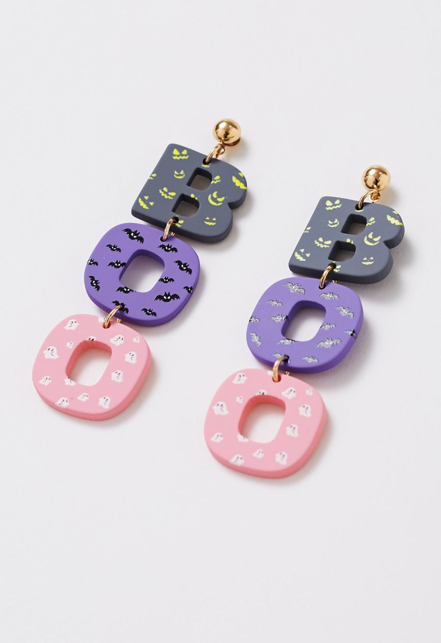 BOO Halloween Vibe Acrylic Earrings in Pink