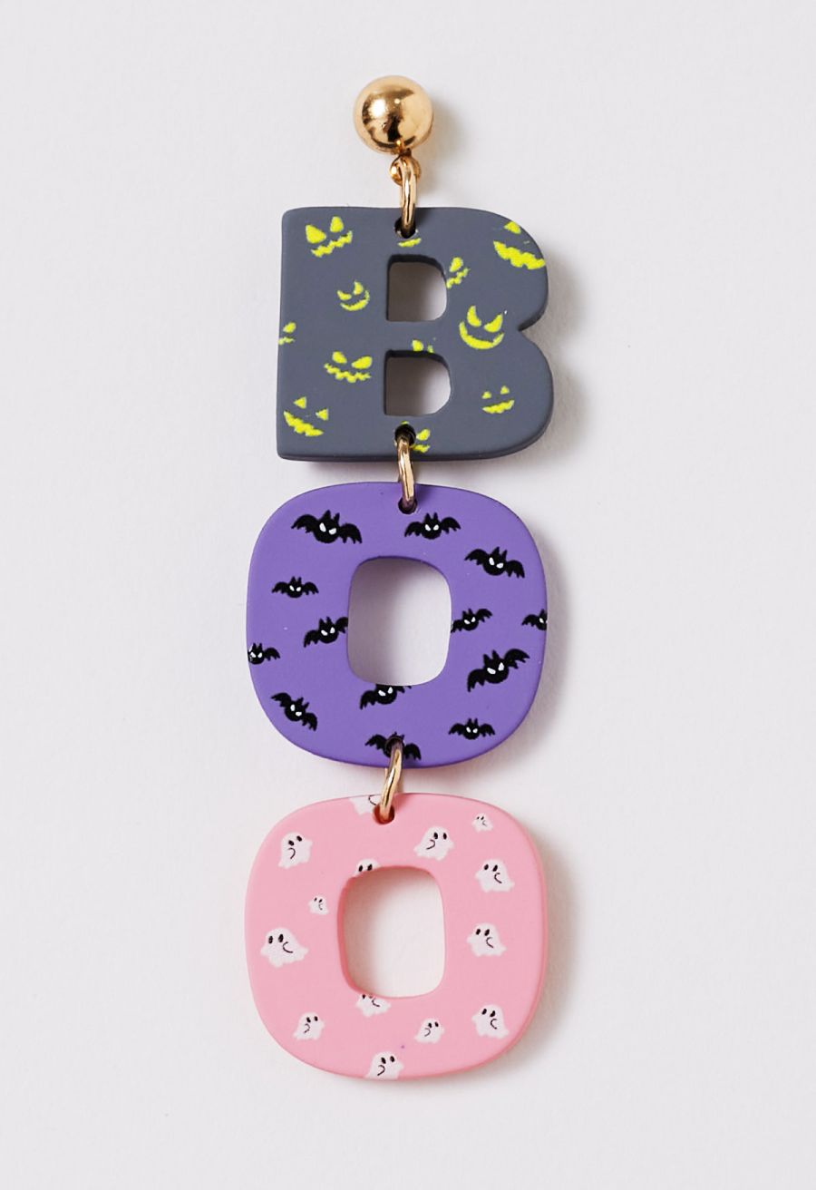 BOO Halloween Vibe Acrylic Earrings in Pink