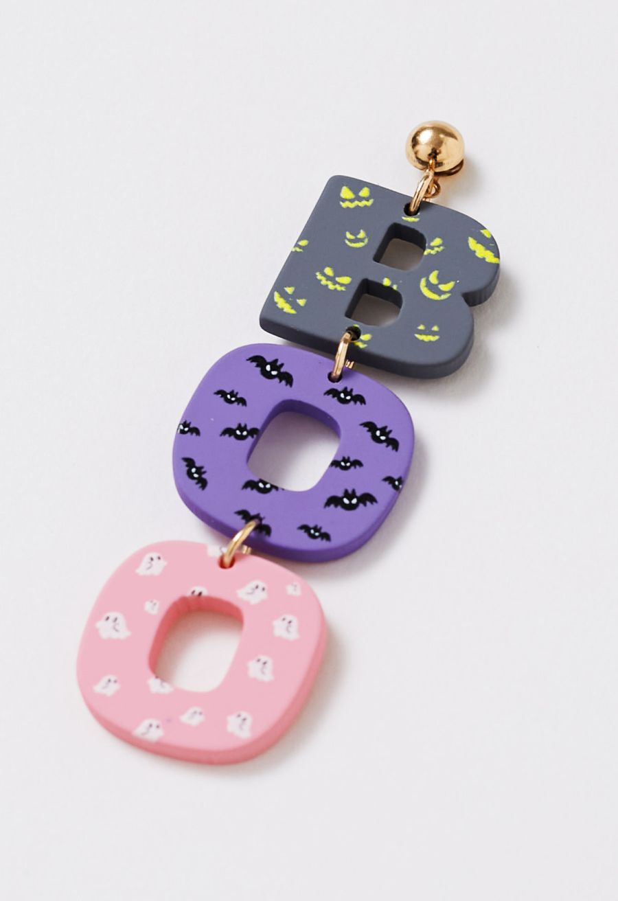 BOO Halloween Vibe Acrylic Earrings in Pink
