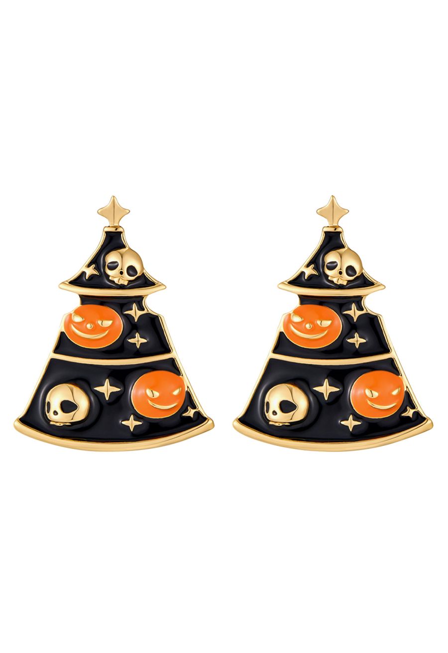 Skull Pumpkin Christmas Tree Earrings