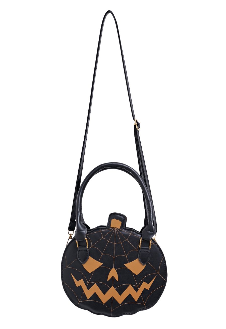 Jack-o'-Lantern PU Handbag in Black