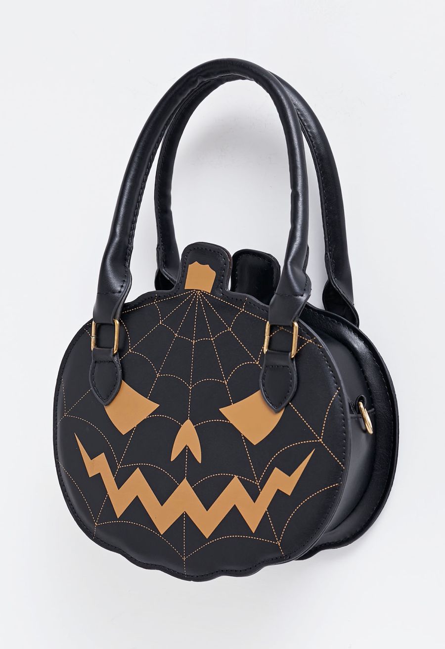 Jack-o'-Lantern PU Handbag in Black