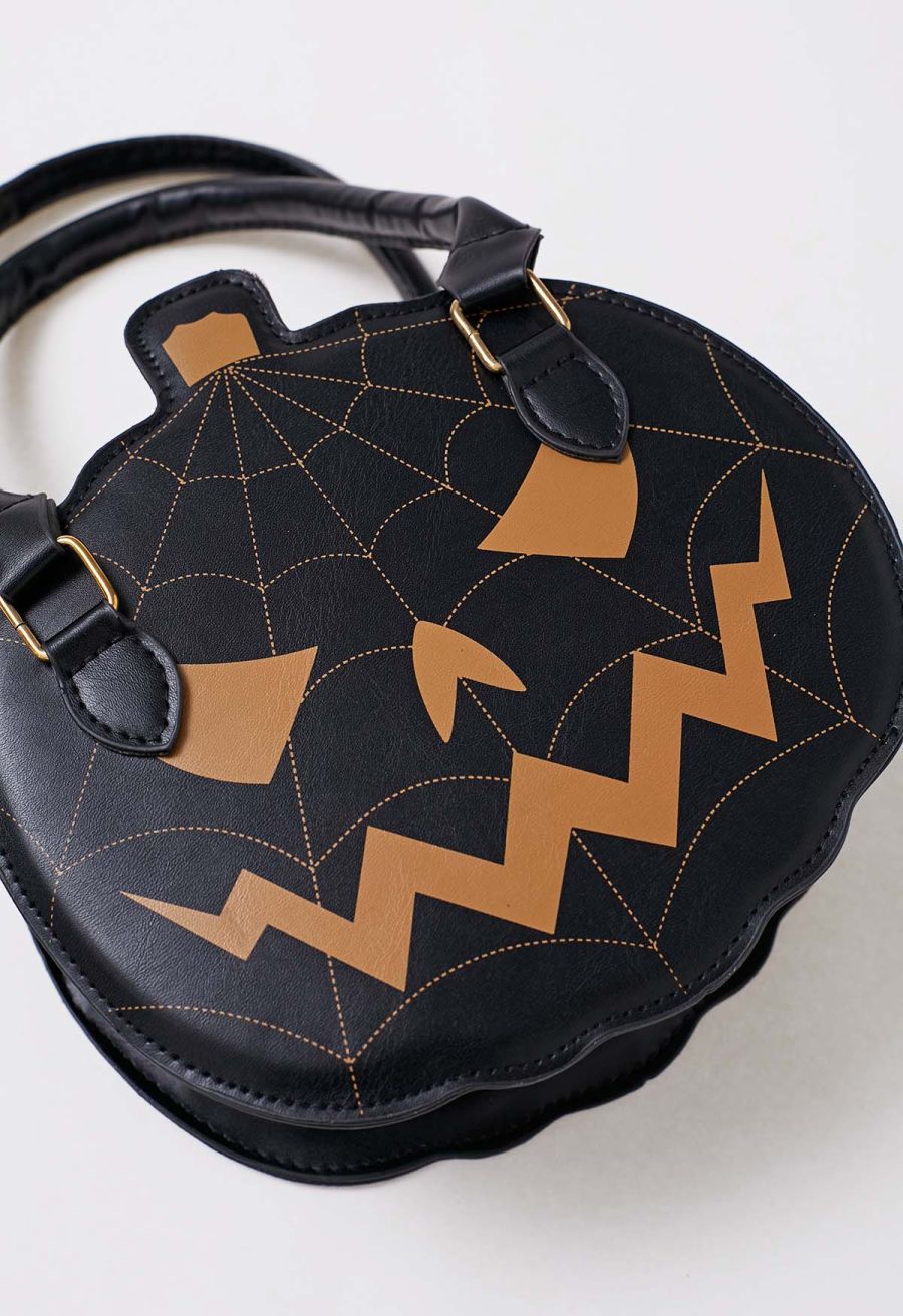 Jack-o'-Lantern PU Handbag in Black