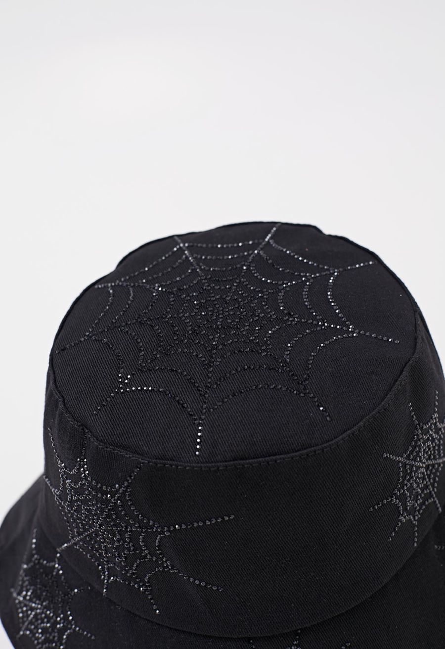 Rhinestone Spider Web Bucket Hat in Black