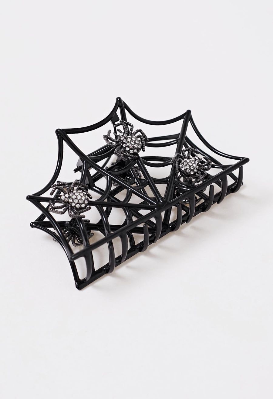 Spiderweb Rhinestone Hair Claw in Black