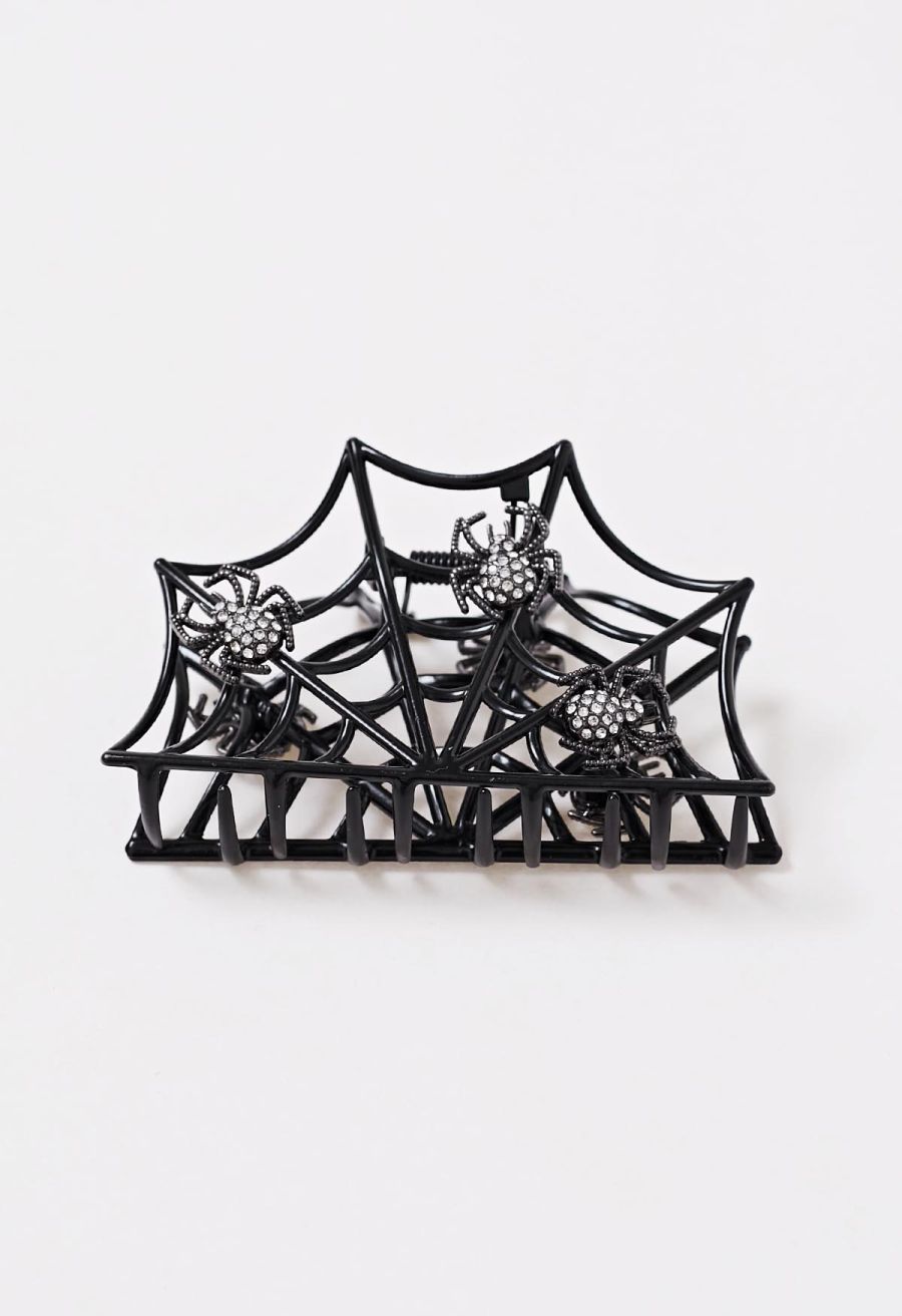 Spiderweb Rhinestone Hair Claw in Black
