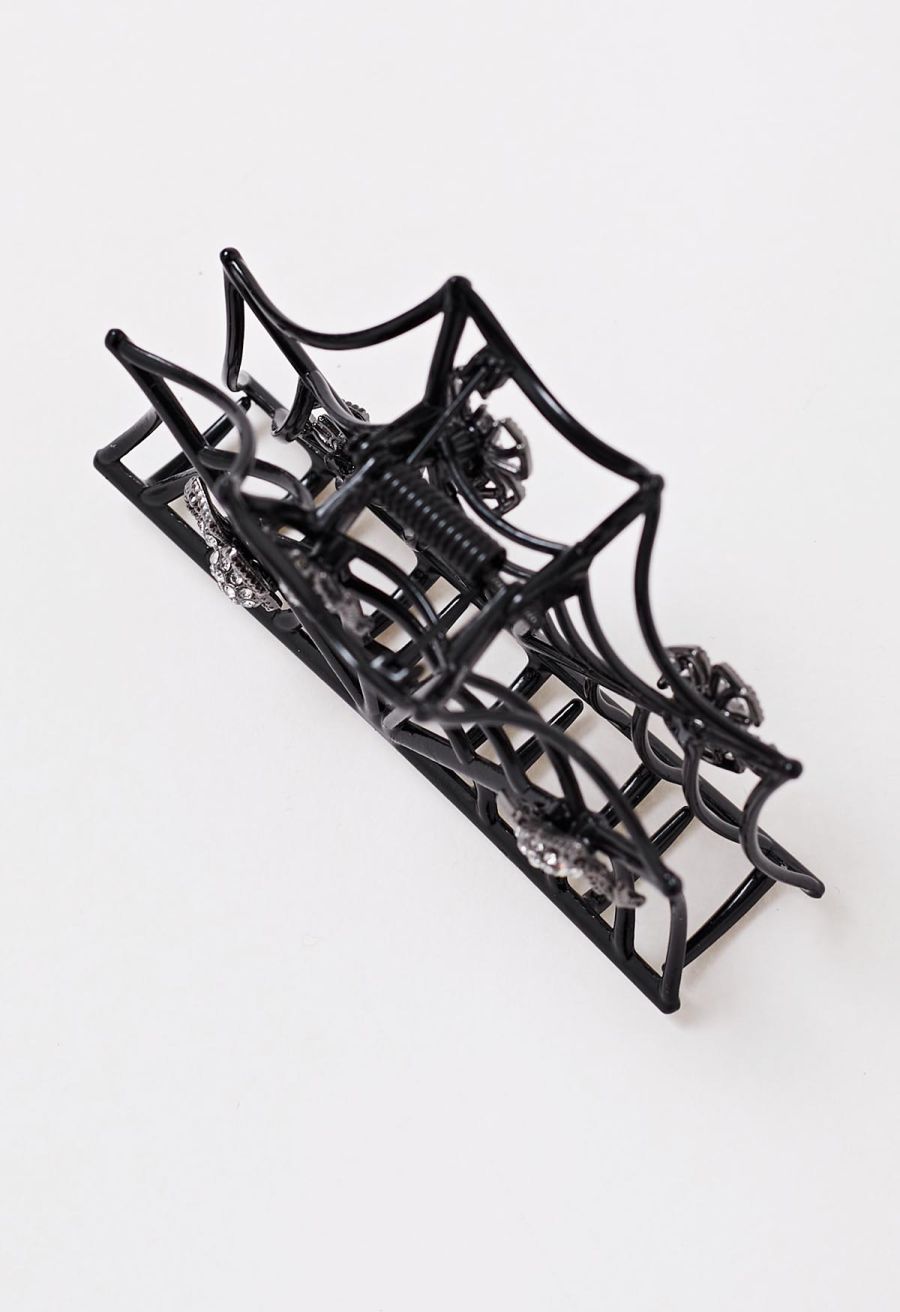 Spiderweb Rhinestone Hair Claw in Black