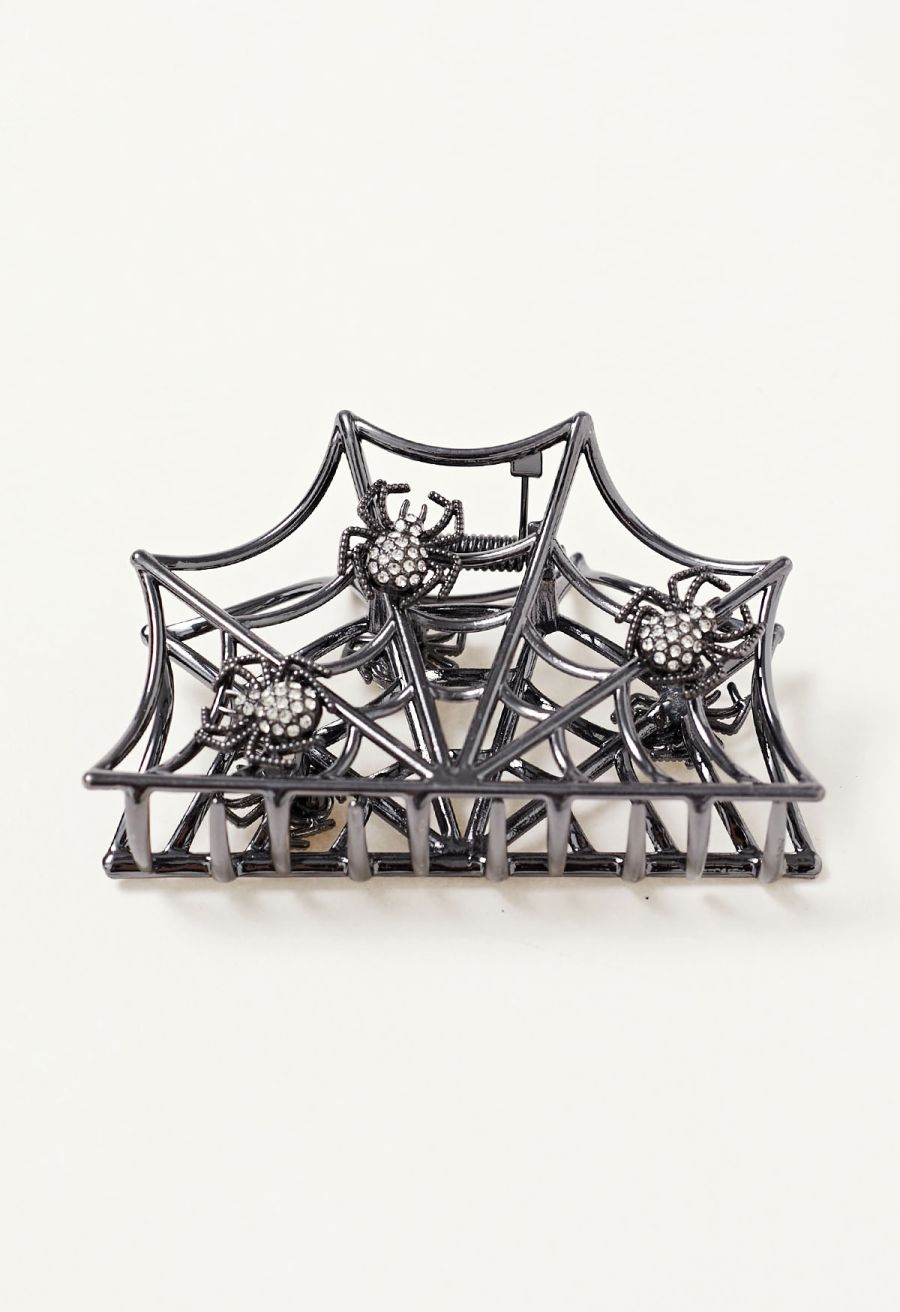 Spiderweb Rhinestone Hair Claw in Smoke