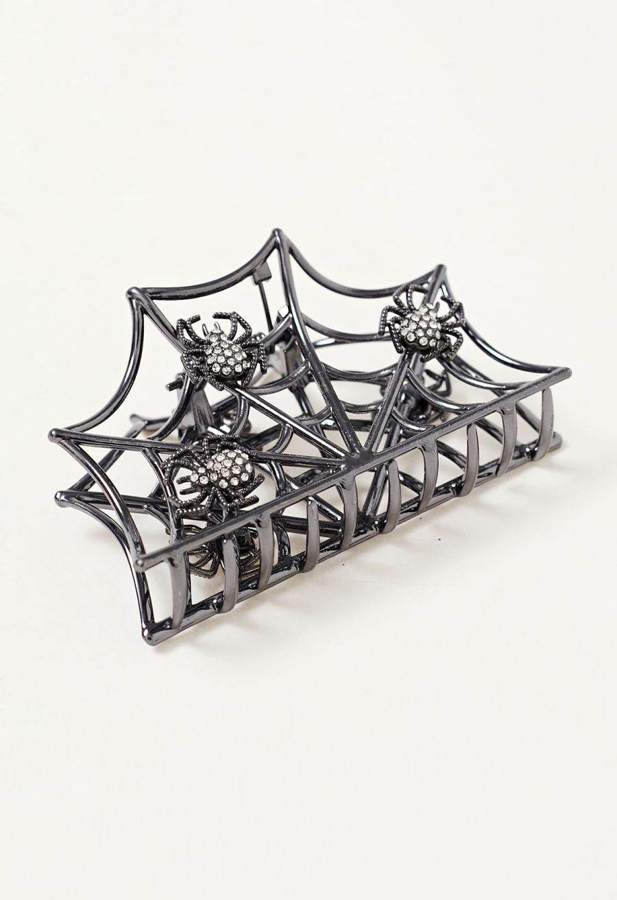 Spiderweb Rhinestone Hair Claw in Smoke