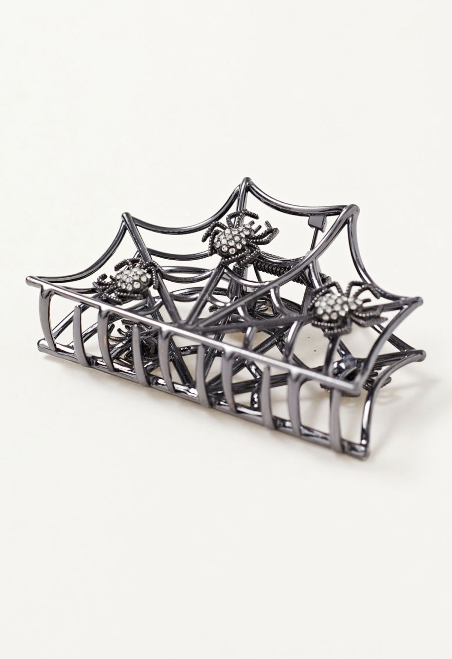 Spiderweb Rhinestone Hair Claw in Smoke