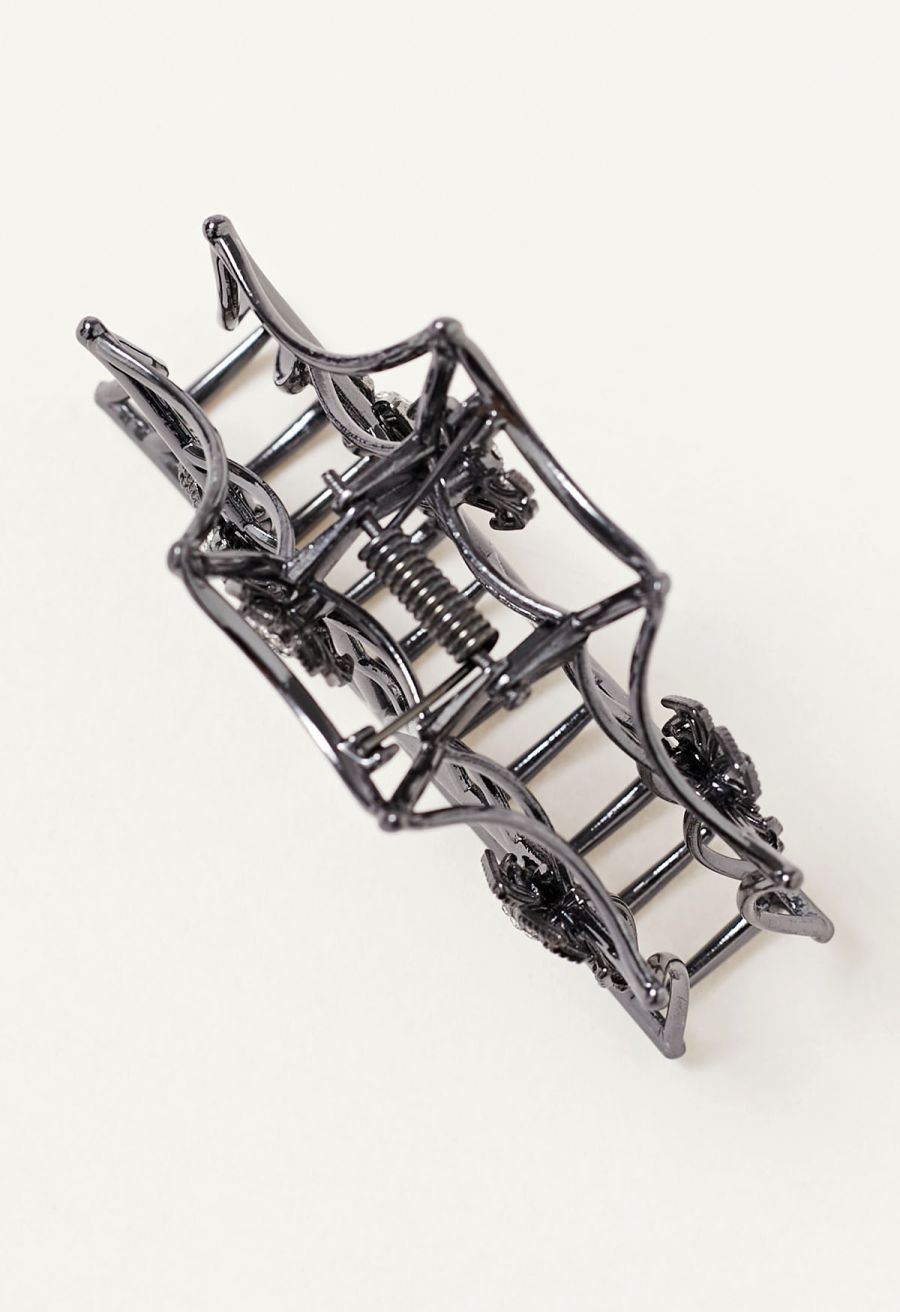 Spiderweb Rhinestone Hair Claw in Smoke